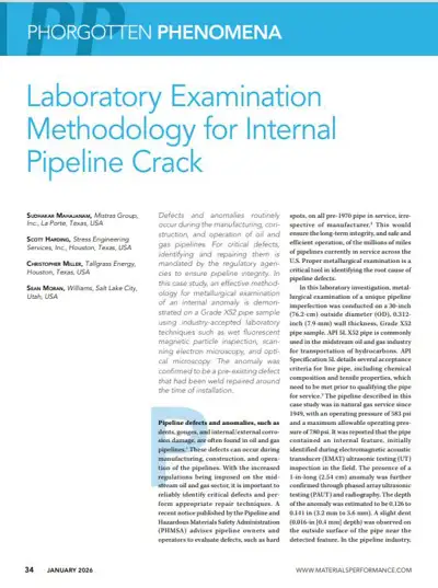 Laboratory Examination Methodology for Internal Pipeline Crack Case Study