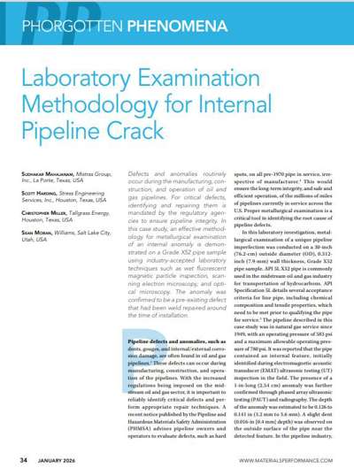 Laboratory Examination Methodology for Internal Pipeline Crack Case Study